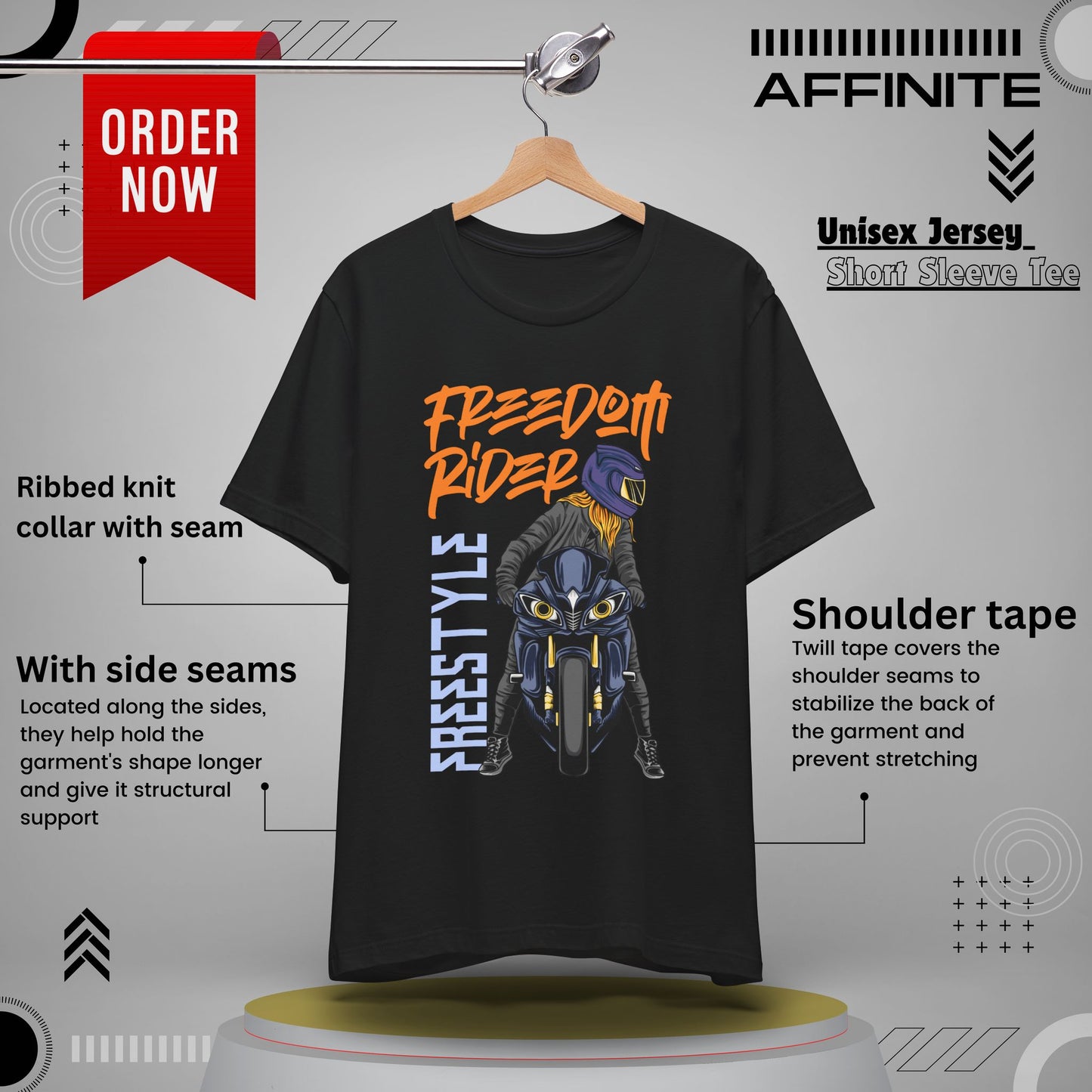 T-Shirt Freedom Rider Motorbike Unisex Short Sleeve Tee - Stylish & Bold Biker Tee Black