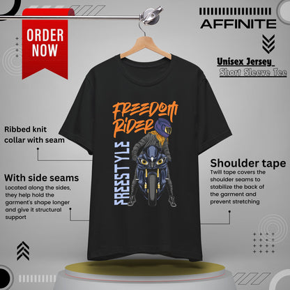 T-Shirt Freedom Rider Motorbike Unisex Short Sleeve Tee - Stylish & Bold Biker Tee Black