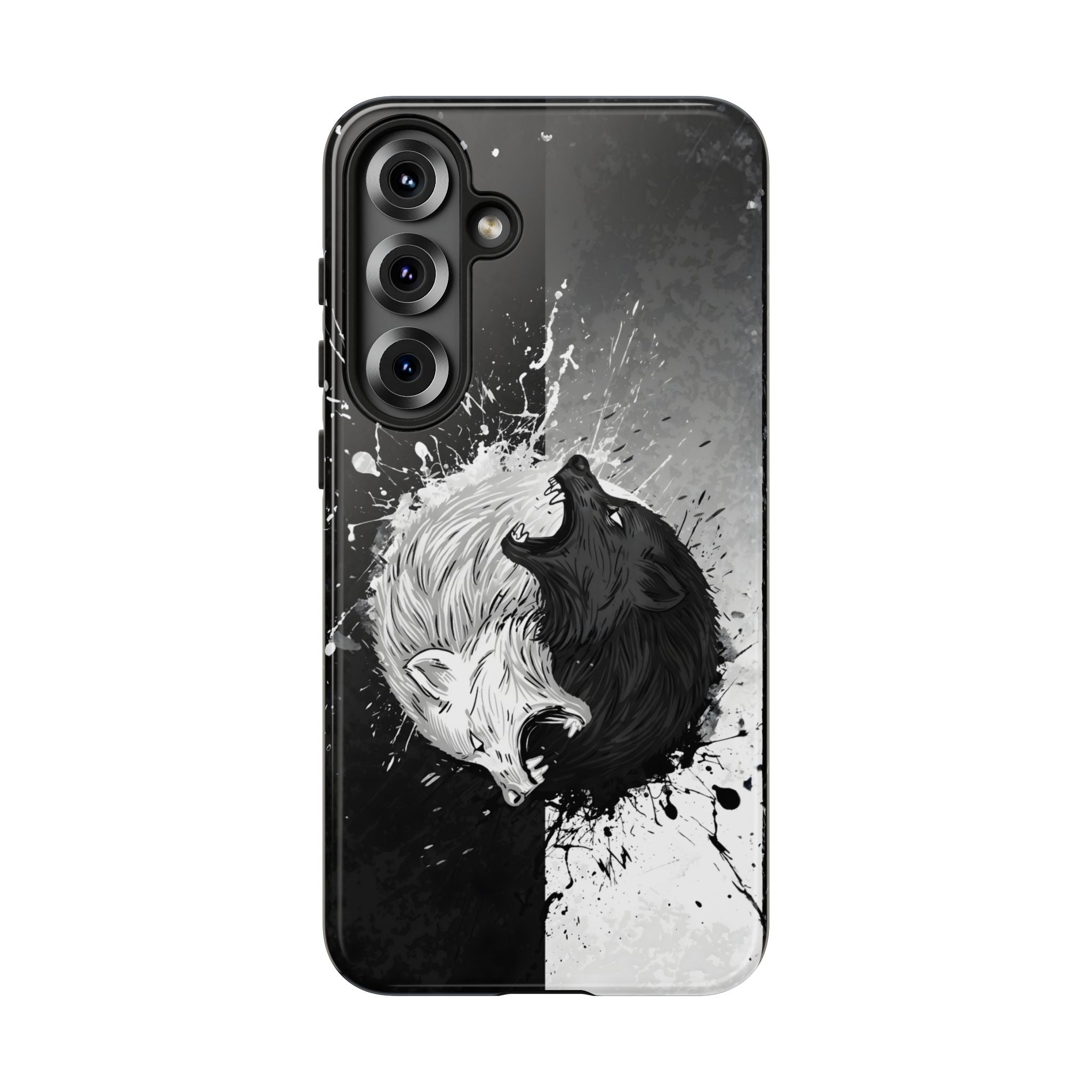 Yin Yang Wolf Phone Case - Dual Layer Protective Cover Samsung Galaxy S25 Plus Glossy Tough Cases