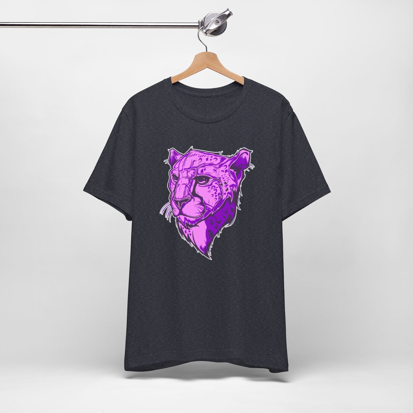 T-Shirt Vibrant Purple Leopard Tee - Unisex Jersey Shirt, Wild Animal Print, Graphic Tee, Gifts for Nature Lovers, Unique Artwear, Stylish [...] Heather Navy