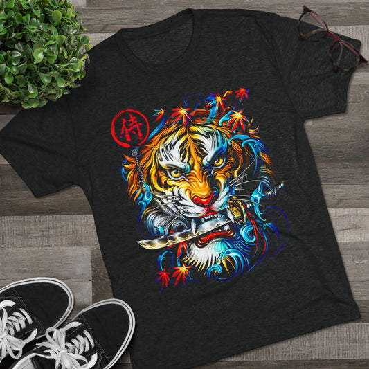 T-Shirt Cotton Graphic Tee - Fearless Tiger Tri-Blend Crew (Unisex) Tri-Blend Vintage Black