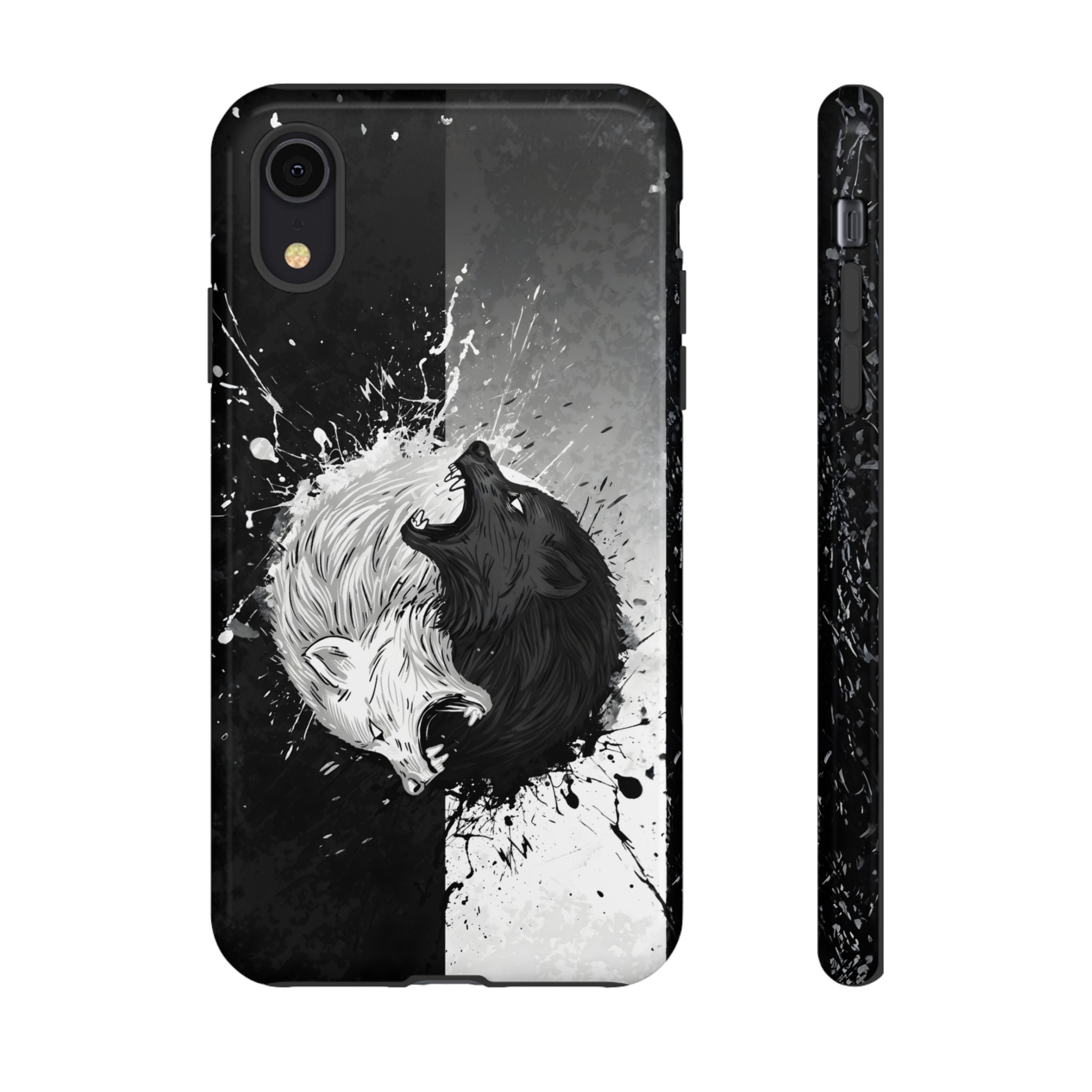 Yin Yang Wolf Phone Case - Dual Layer Protective Cover iPhone XR Glossy Tough Cases