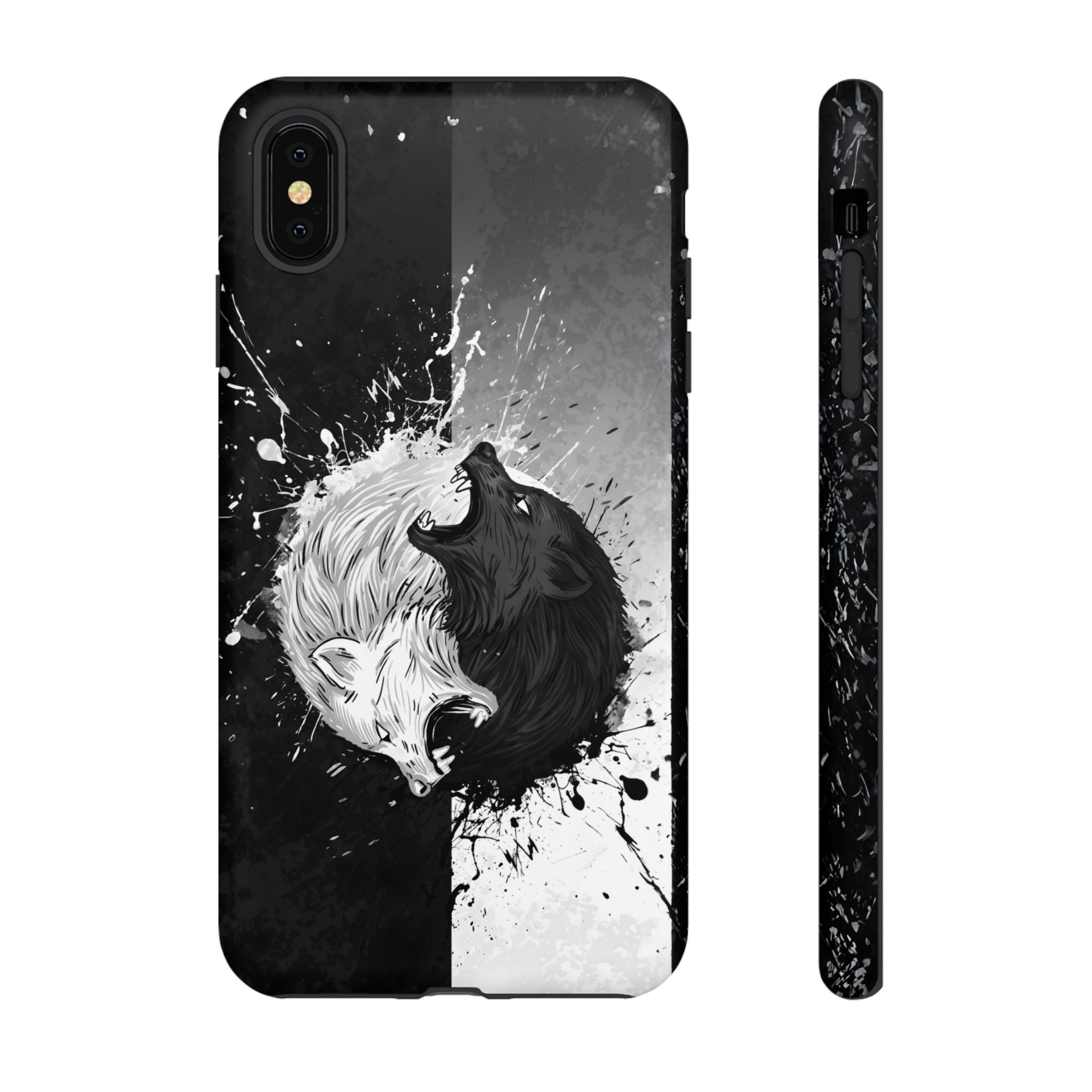 Yin Yang Wolf Phone Case - Dual Layer Protective Cover iPhone XS MAX Matte Tough Cases