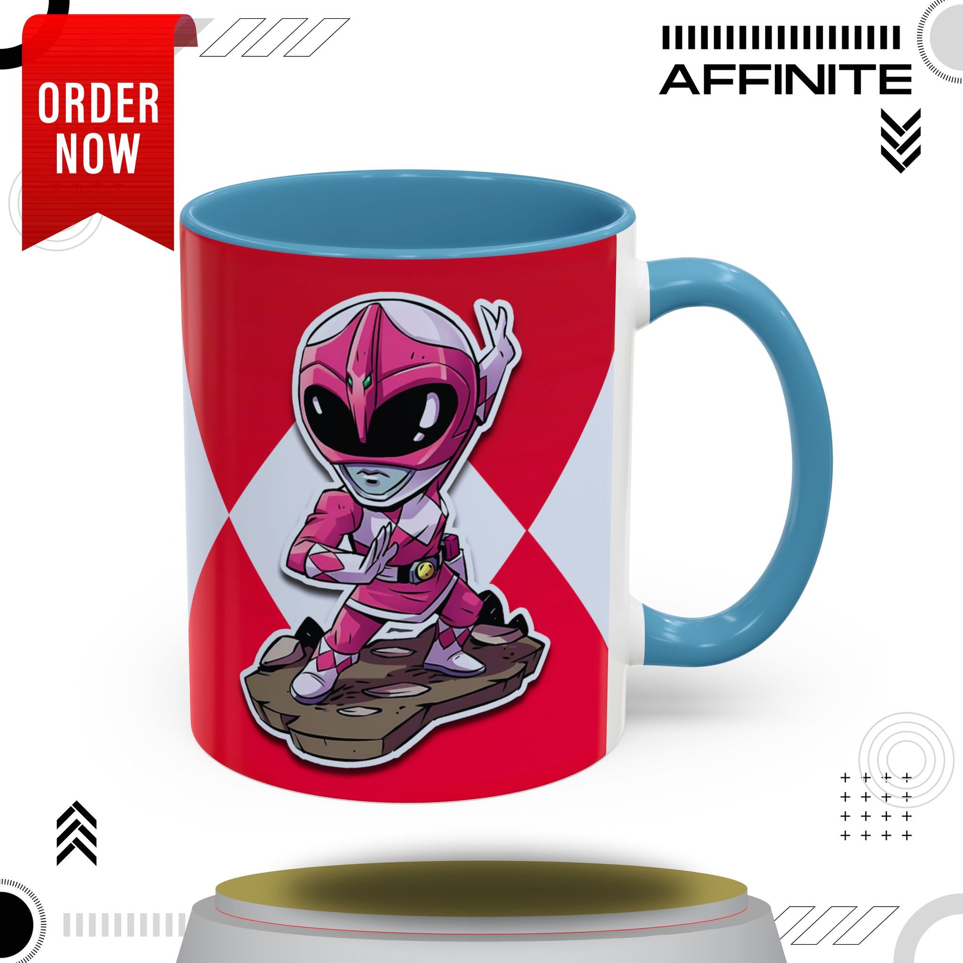 Mug Mighty Morphin Power Rangers Pink Ranger Ceramic Mug - 11oz & 15oz Coffee Mug - Accent Mug for Pop Culture Fans 11oz Light Blue