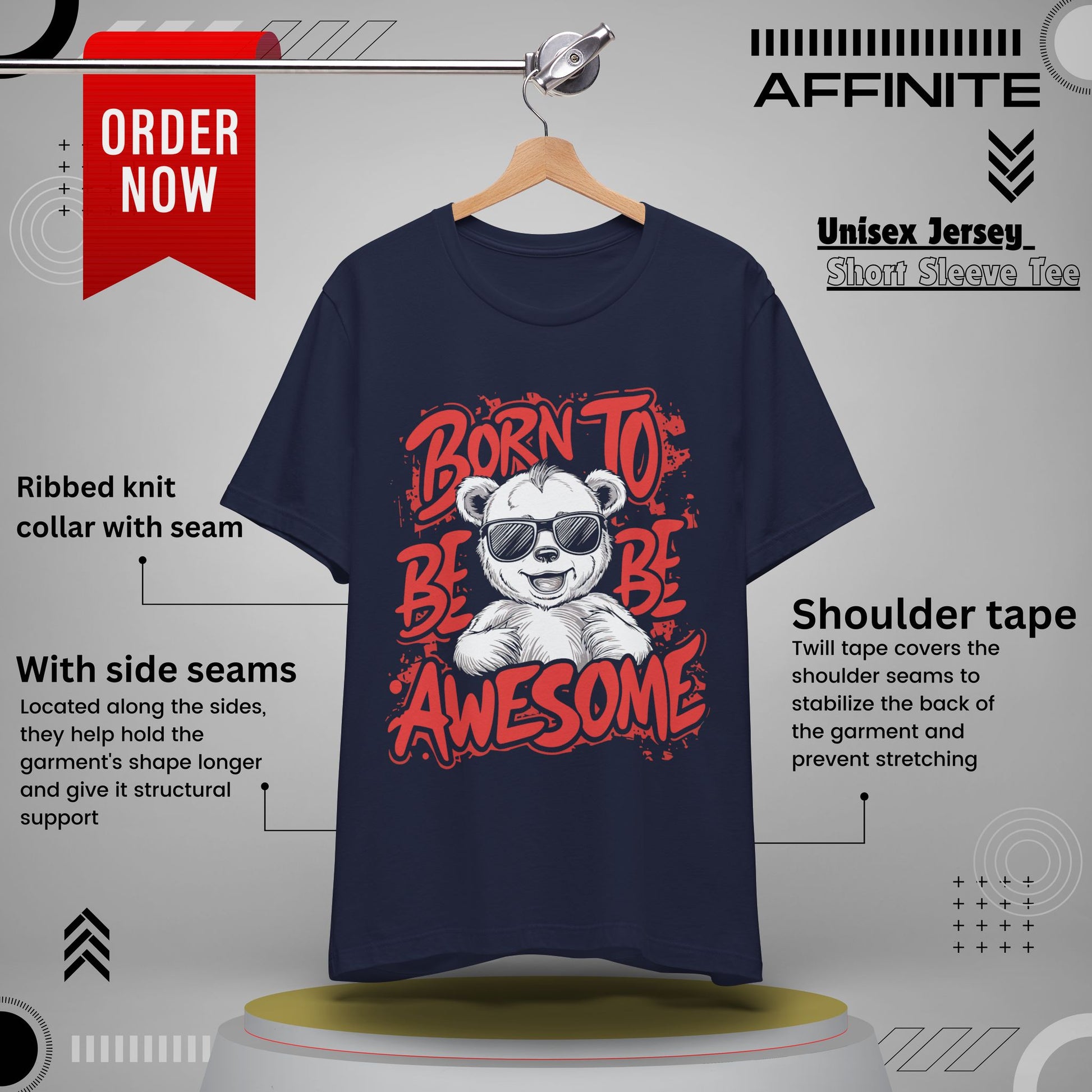 T-Shirt Fun Graphic Tees - Born to Be Awesome Unisex Shirt | For Teen & Adults | Affinite Navy