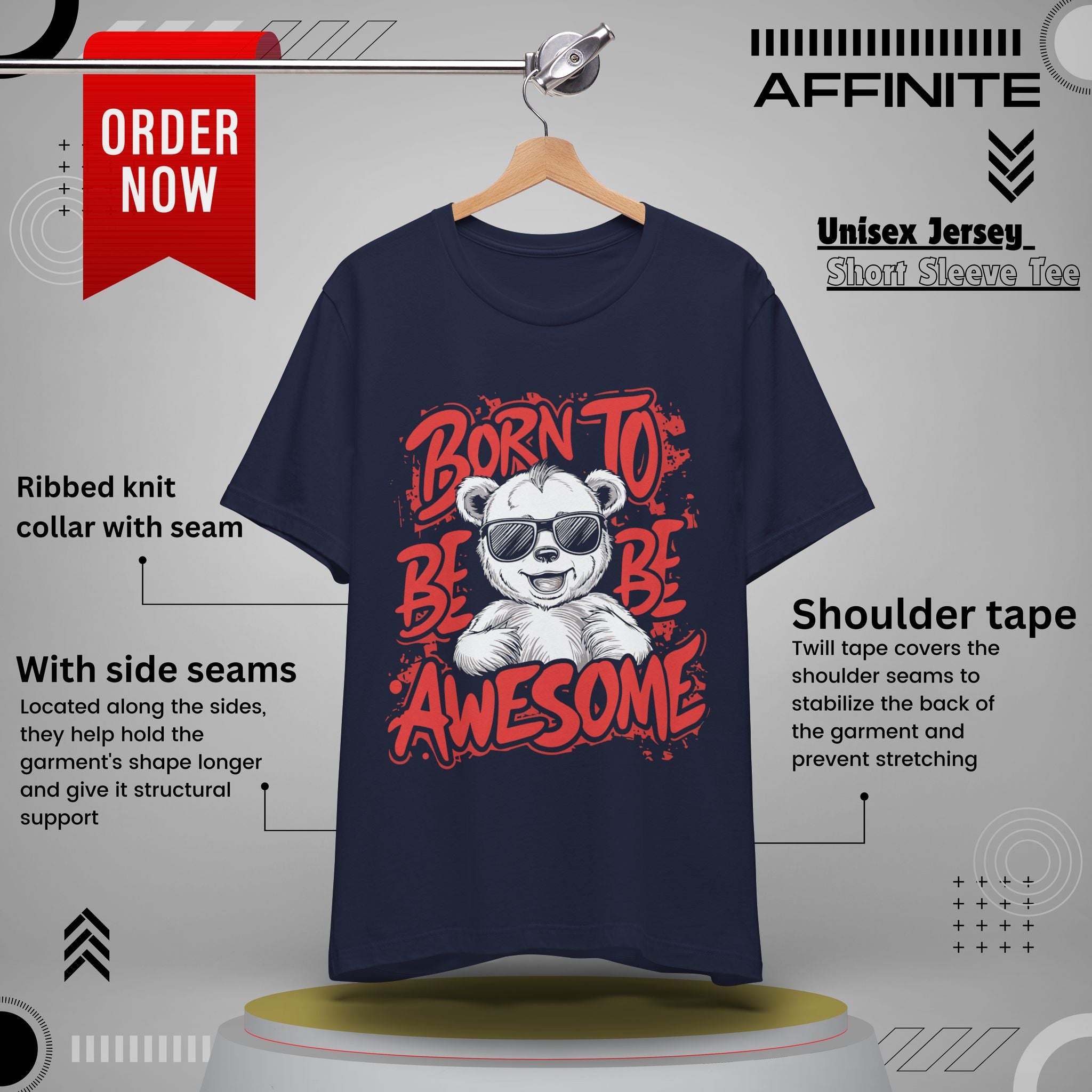 T-Shirt Fun Graphic Tees - Born to Be Awesome Unisex Shirt | For Teen & Adults | Affinite Navy