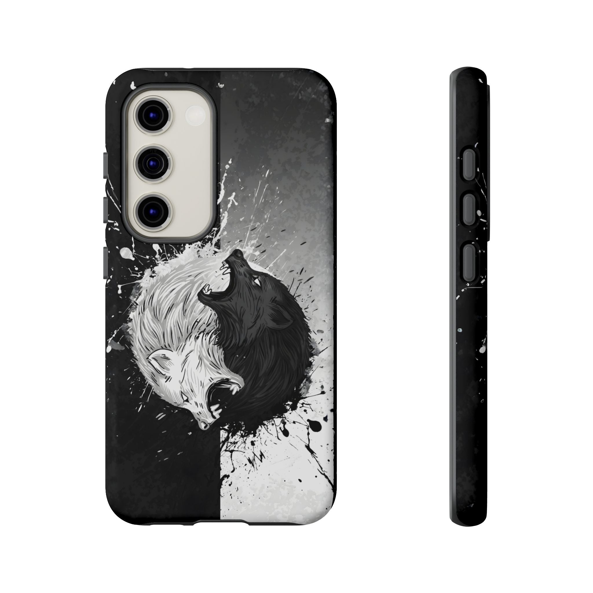 Yin Yang Wolf Phone Case - Dual Layer Protective Cover Samsung Galaxy S23 Matte Tough Cases