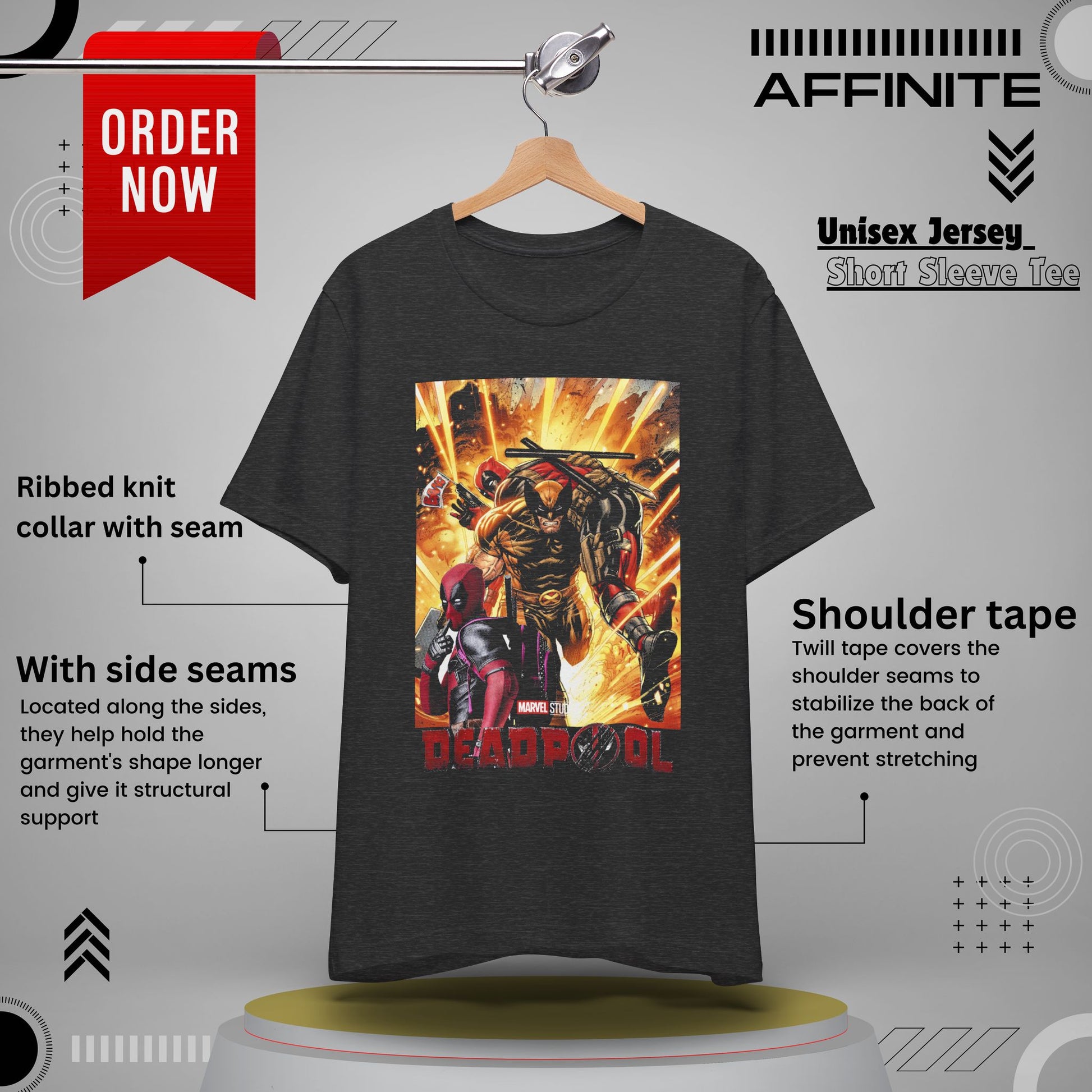 T-Shirt Marvel T Shirt - Deadpool Graphic Tee (Unisex Cotton) Dark Grey Heather