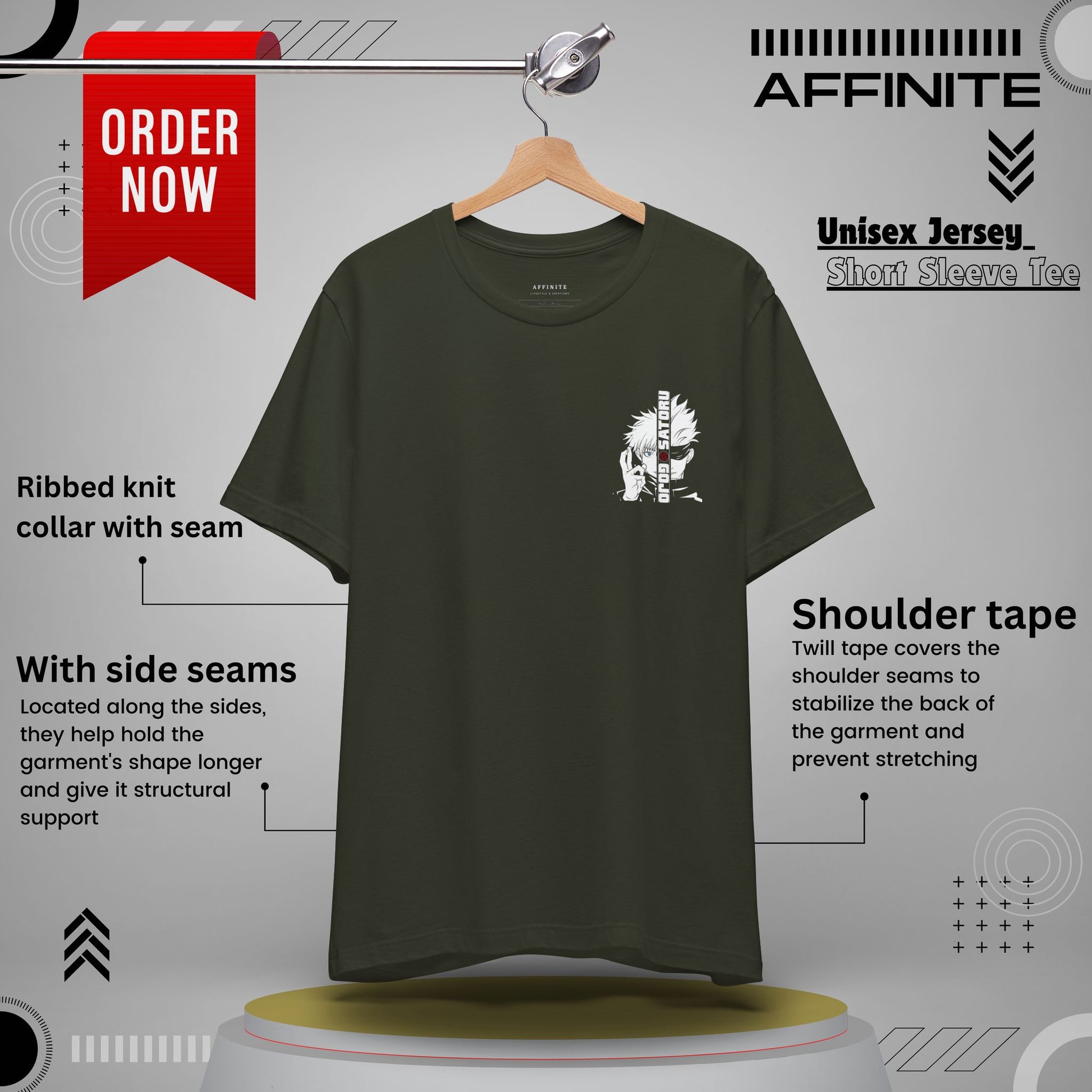 T-Shirt Unisex Anime Jujutsu Kaisen T-shirt - Gojou Satoru Design Dark Olive