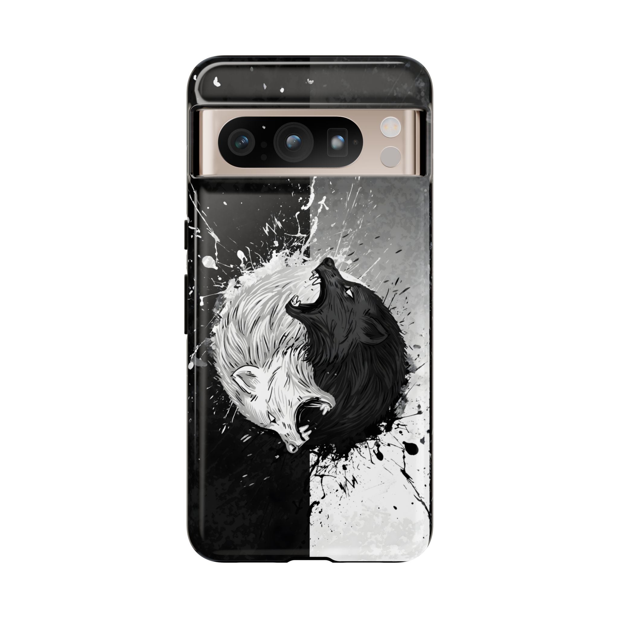 Yin Yang Wolf Phone Case - Dual Layer Protective Cover Google Pixel 8 Pro Glossy Tough Cases
