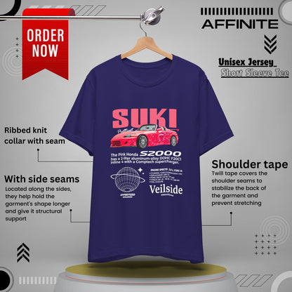 T-Shirt Unisex Graphic Tee - Suki's Pink Honda S2000 Design, Fast Car Anime T-Shirt, Retro Japanese by Bella+Canvas Team Navy