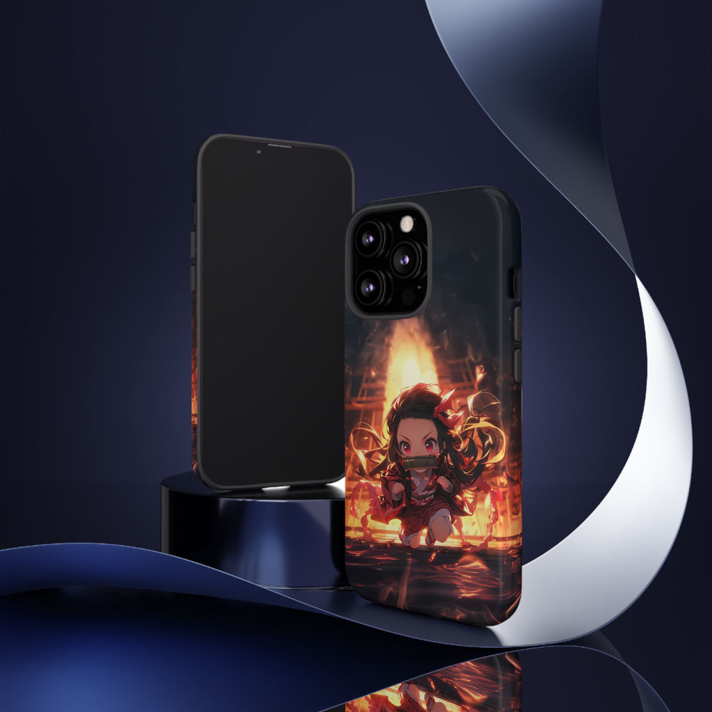 Chibi Nezuko Kamado Tough Phone Case – Anime Protective Case for iPhone & Samsung, UV Resistant, Durable & Stylish
