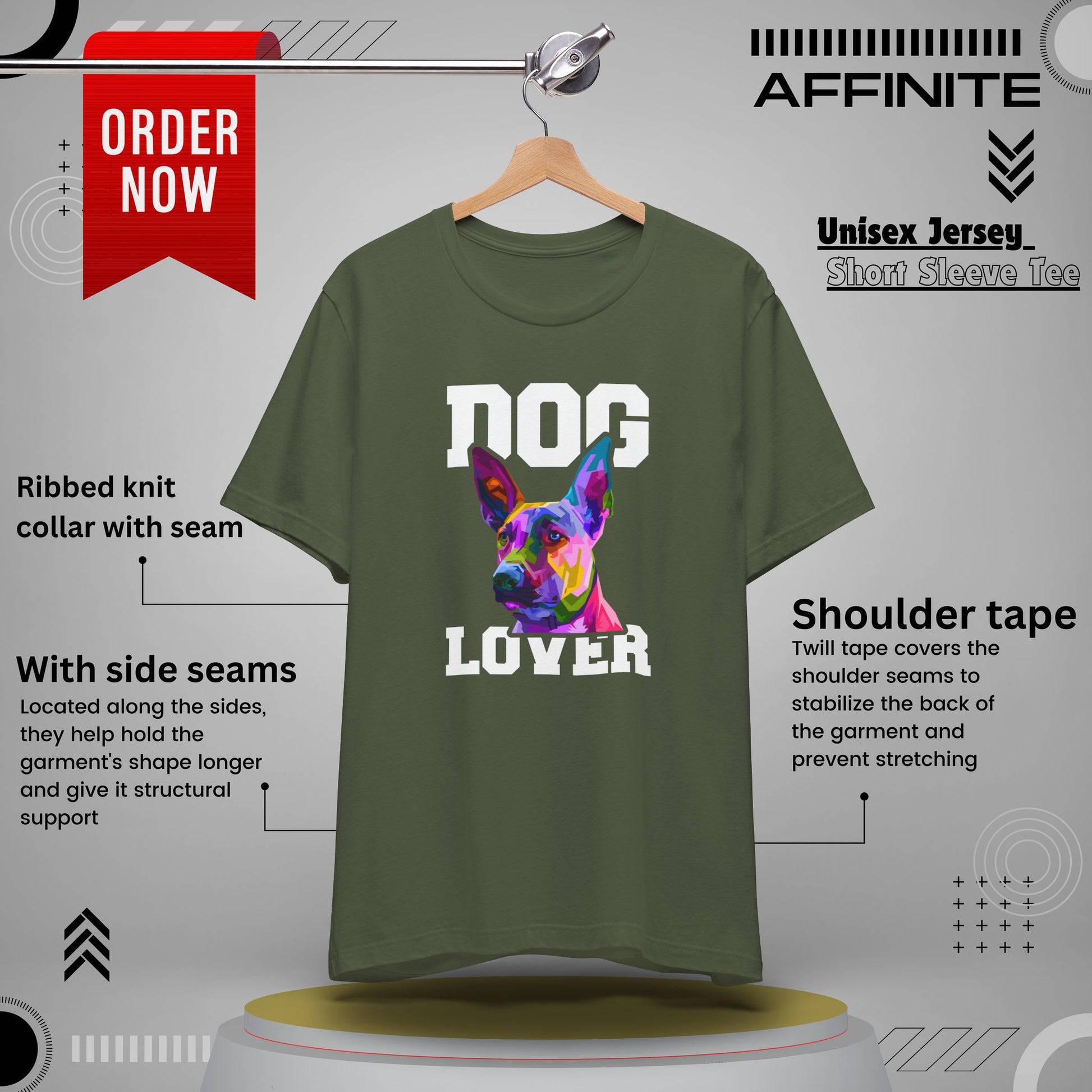 T-Shirt T Shirt Drawing - Dog Lover Graphic Tee (Unisex Cotton) Military Green