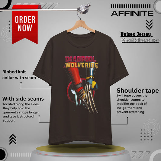 T-Shirt Deadpool & Wolverine Unisex Tee - Comic Book Style Graphic Shirt Brown