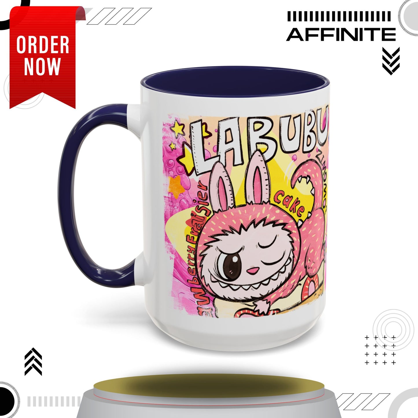Mug Colorful Cartoon Labubu Accent Coffee Mug - Perfect for Animal Lovers 15oz Navy