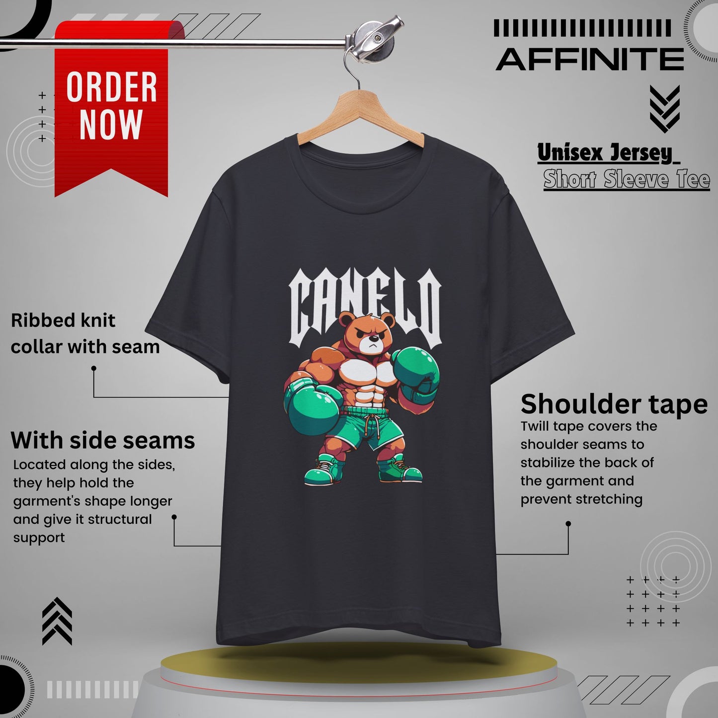 T-Shirt Boxing Bear T-Shirt - Unisex Jersey Short Sleeve Tee Inspired by Canelo Dark Grey
