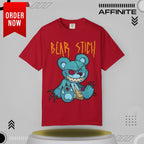 T-Shirt Bear Stick T-Shirt - Fun Garment-Dyed Graphic Tee (S-4XL) | Comfort Colors® Red