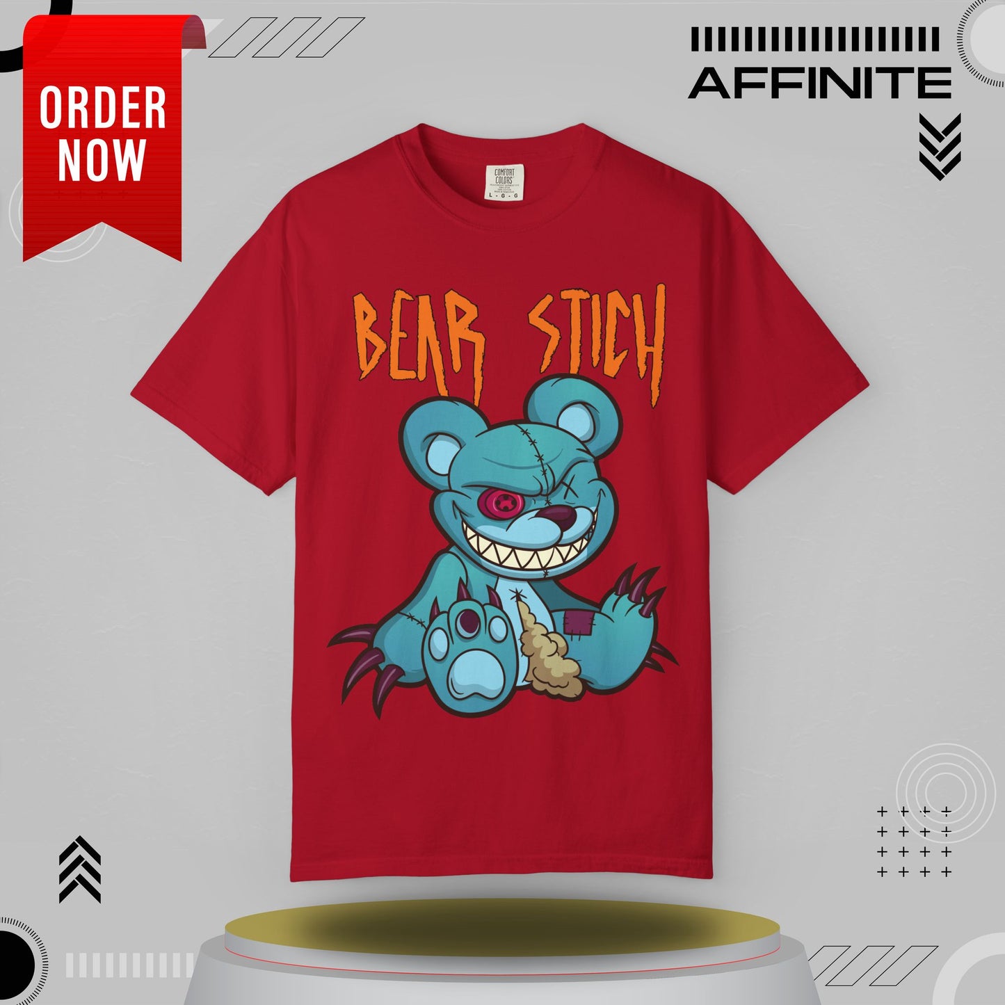 T-Shirt Bear Stick T-Shirt - Fun Garment-Dyed Graphic Tee (S-4XL) | Comfort Colors® Red