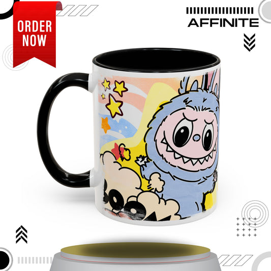 Mug Lazy Yoga Cartoon Labubu Accent Coffee Mug - Fun and Whimsical Design for Coffee Lovers 11oz Black