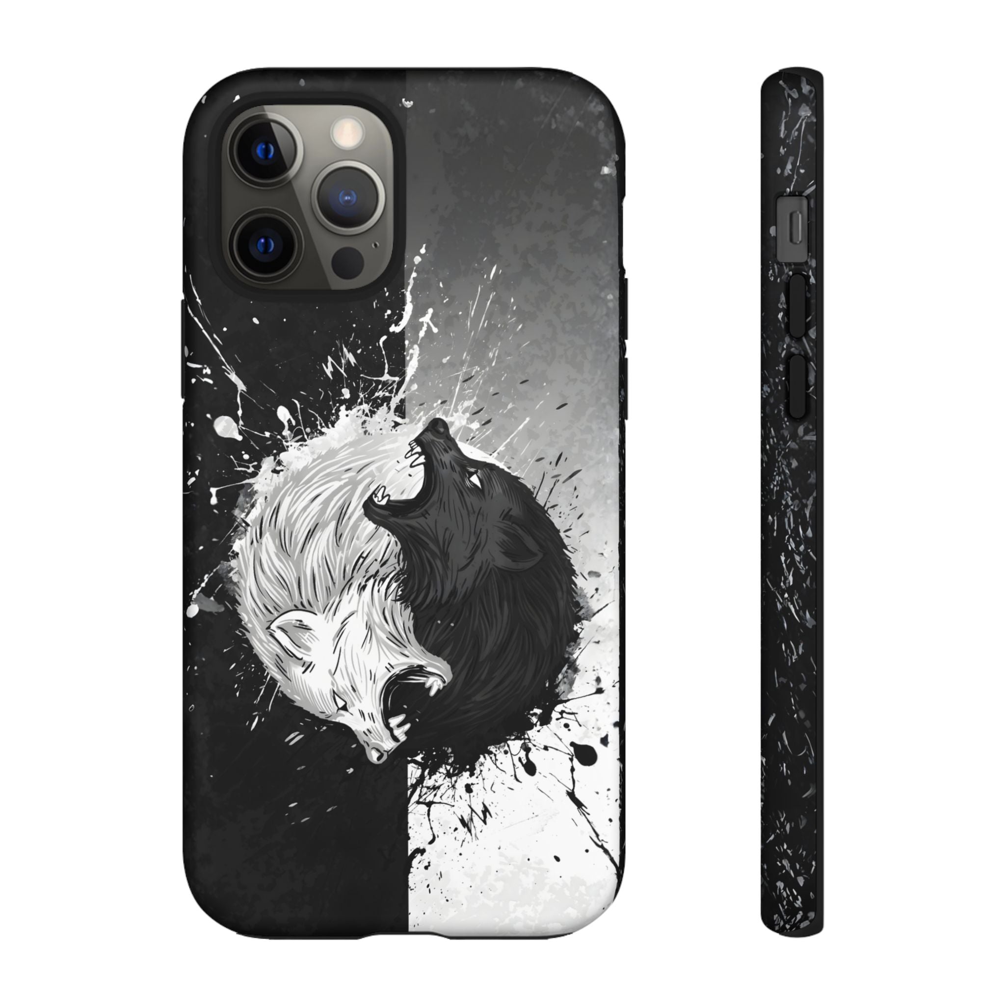 Yin Yang Wolf Phone Case - Dual Layer Protective Cover iPhone 12 Pro Matte Tough Cases