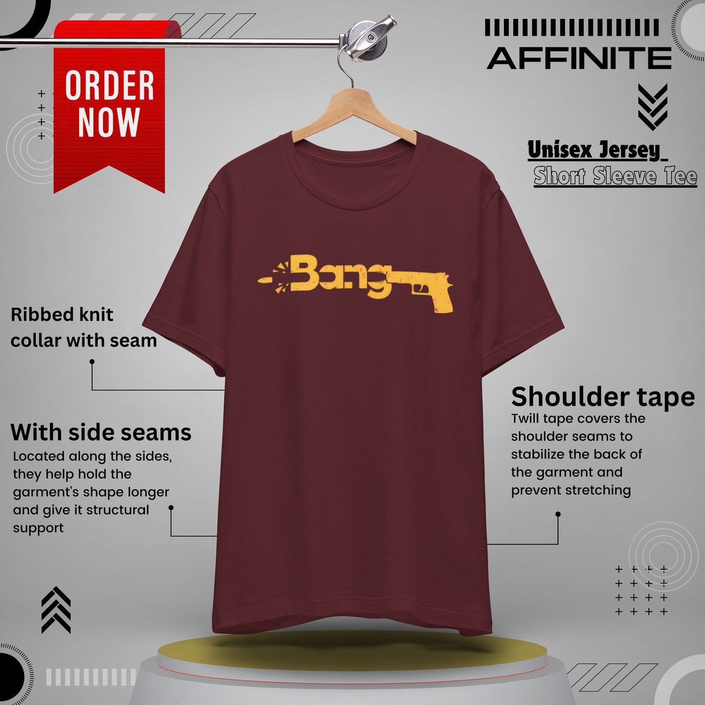 T-Shirt Bang Graphic Unisex Jersey Short Sleeve Tee - Casual Streetwear T-Shirt Maroon