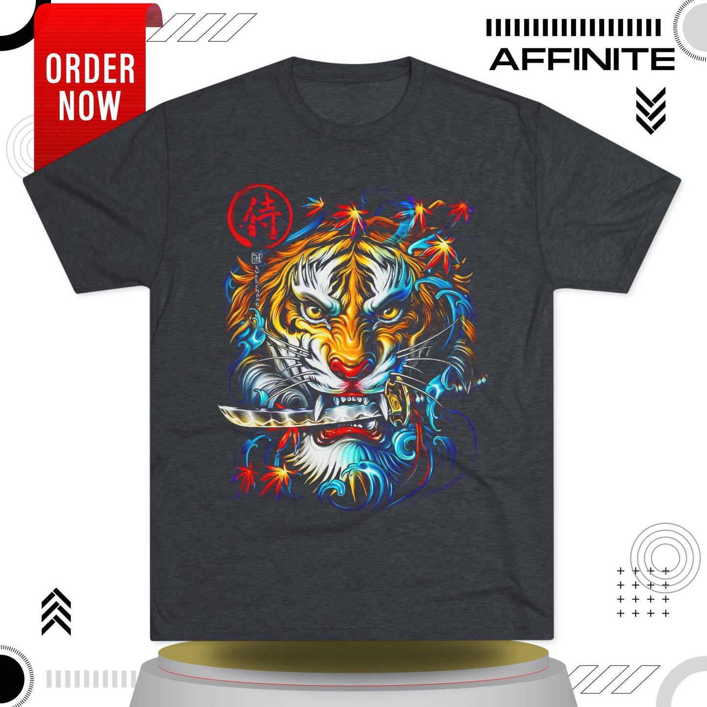 T-Shirt Cotton Graphic Tee - Fearless Tiger Tri-Blend Crew (Unisex) Tri-Blend Vintage Navy