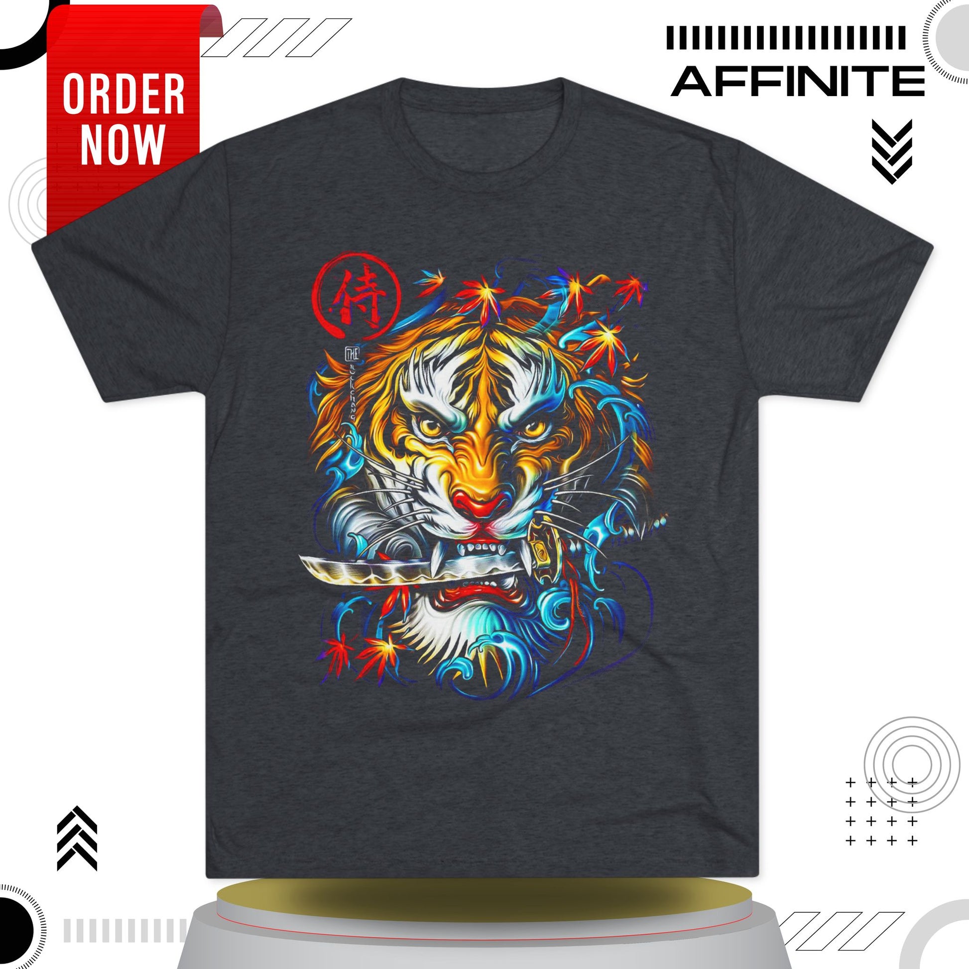T-Shirt Cotton Graphic Tee - Fearless Tiger Tri-Blend Crew (Unisex) Tri-Blend Vintage Navy