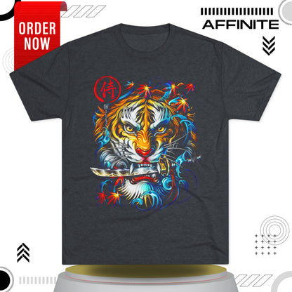 T-Shirt Cotton Graphic Tee - Fearless Tiger Tri-Blend Crew (Unisex) Tri-Blend Vintage Navy