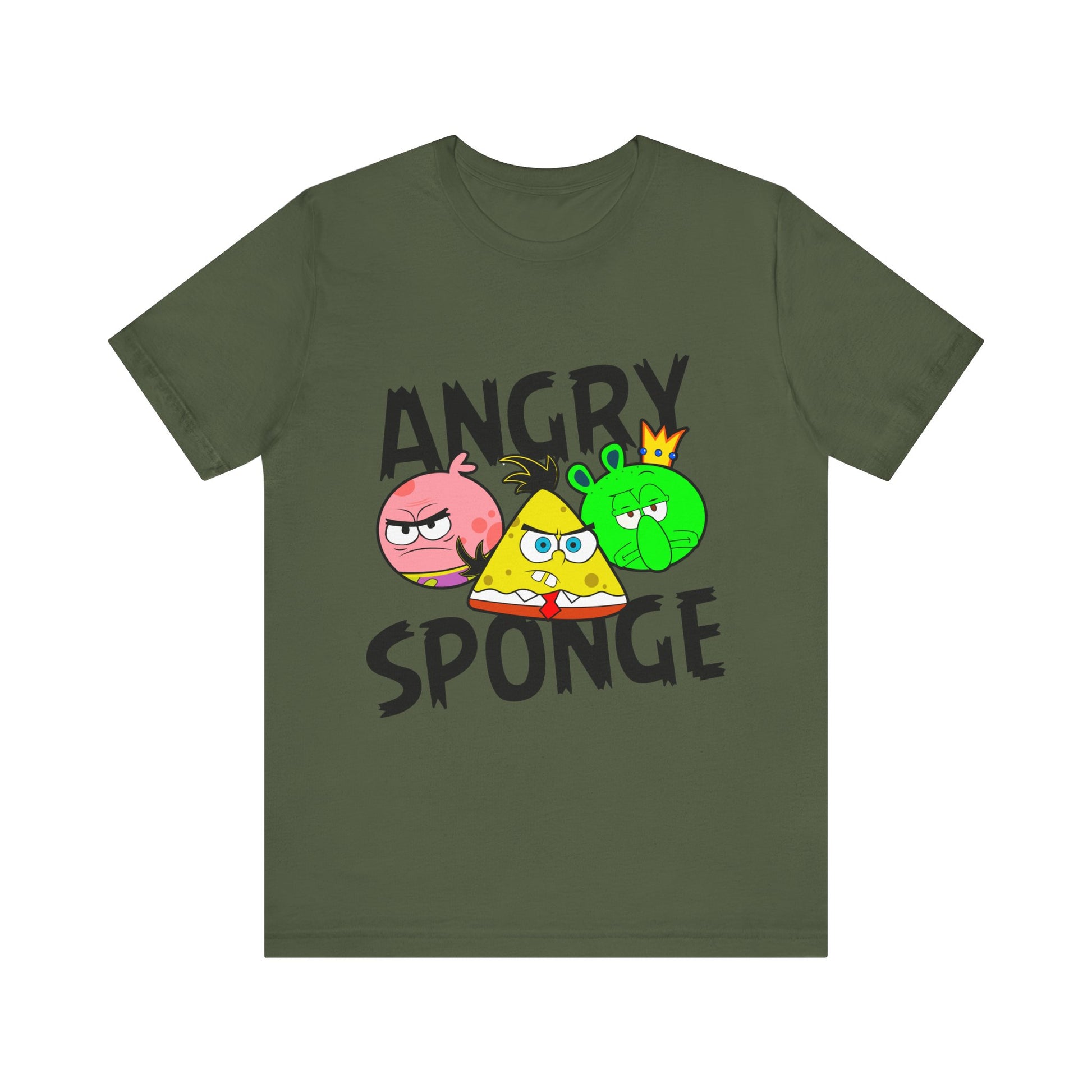 T-Shirt Angry Sponge T-Shirt - Funny Graphic Tee for Gamers (Unisex Cotton) Military Green