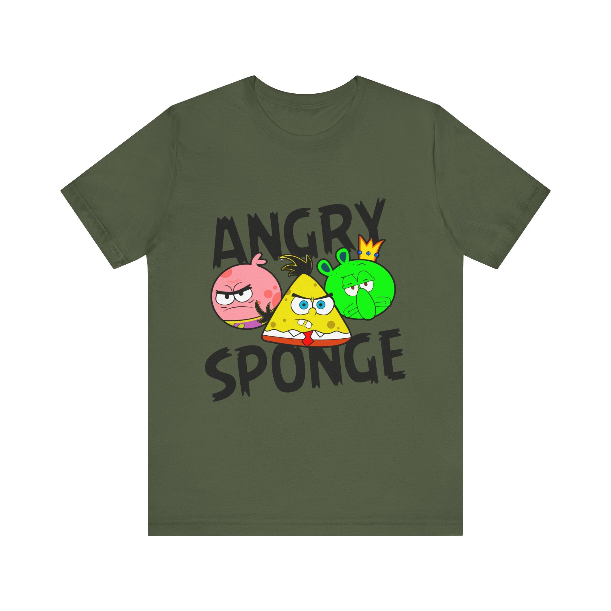 T-Shirt Angry Sponge T-Shirt - Funny Graphic Tee for Gamers (Unisex Cotton) Military Green