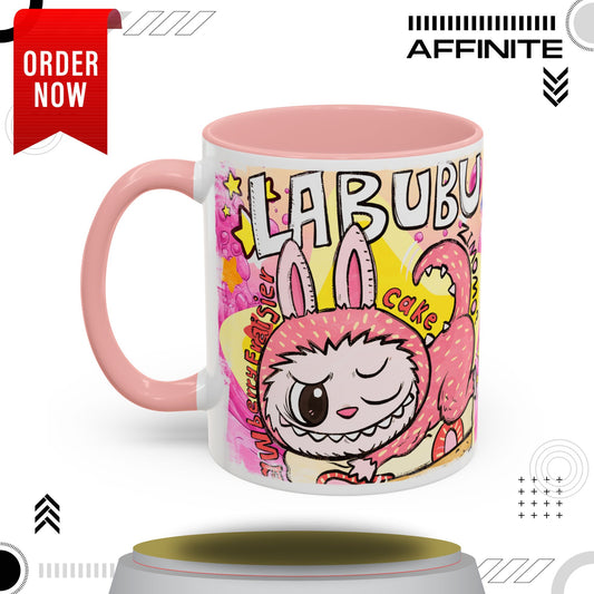 Mug Colorful Cartoon Labubu Accent Coffee Mug - Perfect for Animal Lovers 11oz Pink