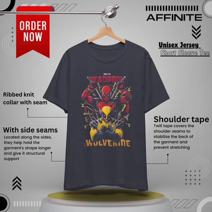 T-Shirt Wolverine X Deadpool Unisex Jersey Short Sleeve Tee | Superhero-Themed T-Shirt | Soft Cotton Crew Neck Heather Midnight Navy