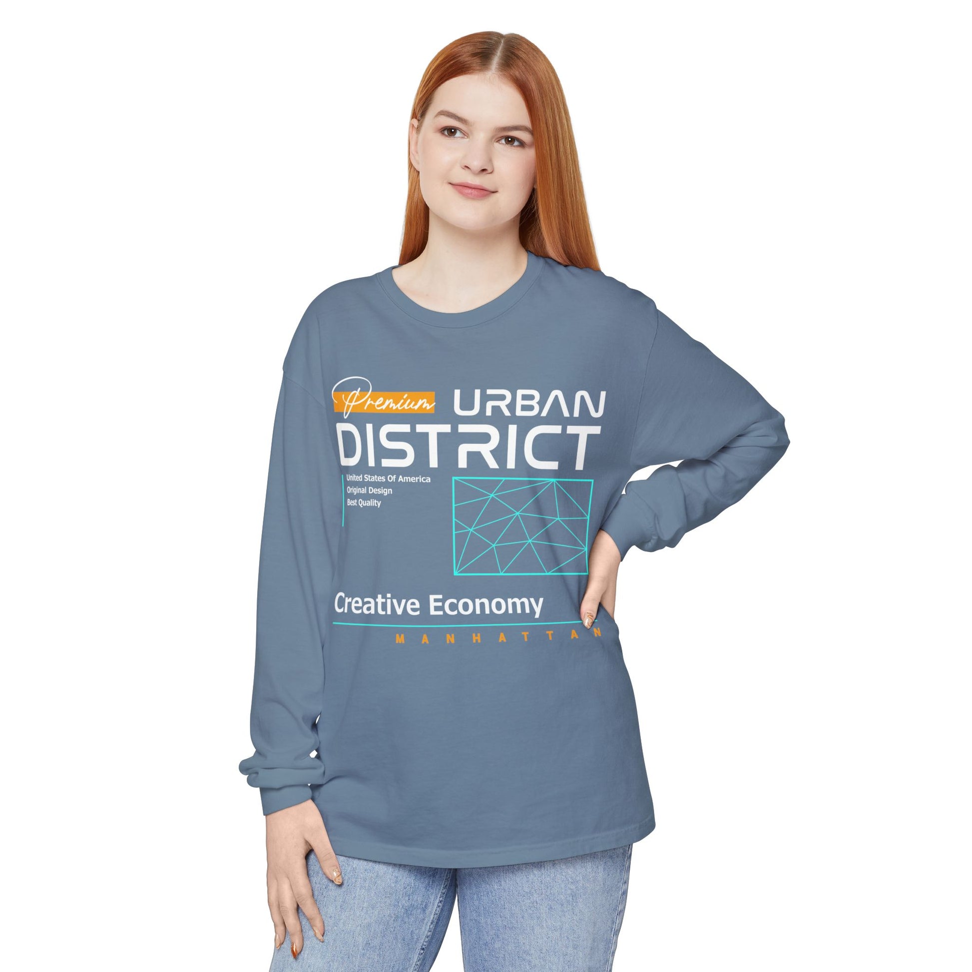 Long-sleeve Urban District Long Sleeve T-Shirt - Vintage Graphic Tee, Casual Wear, Creative Economy, Unisex Fashion, Gift for Art Lovers
