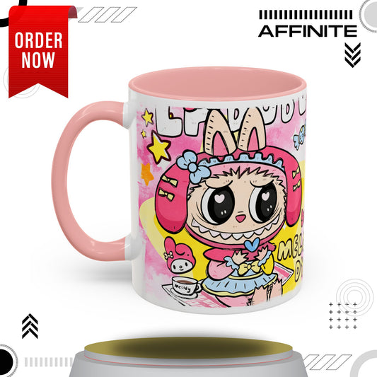 Mug Labubu Themed Accent Coffee Mug - Colorful & Whimsical Design for Kids and Collectors 11oz Pink