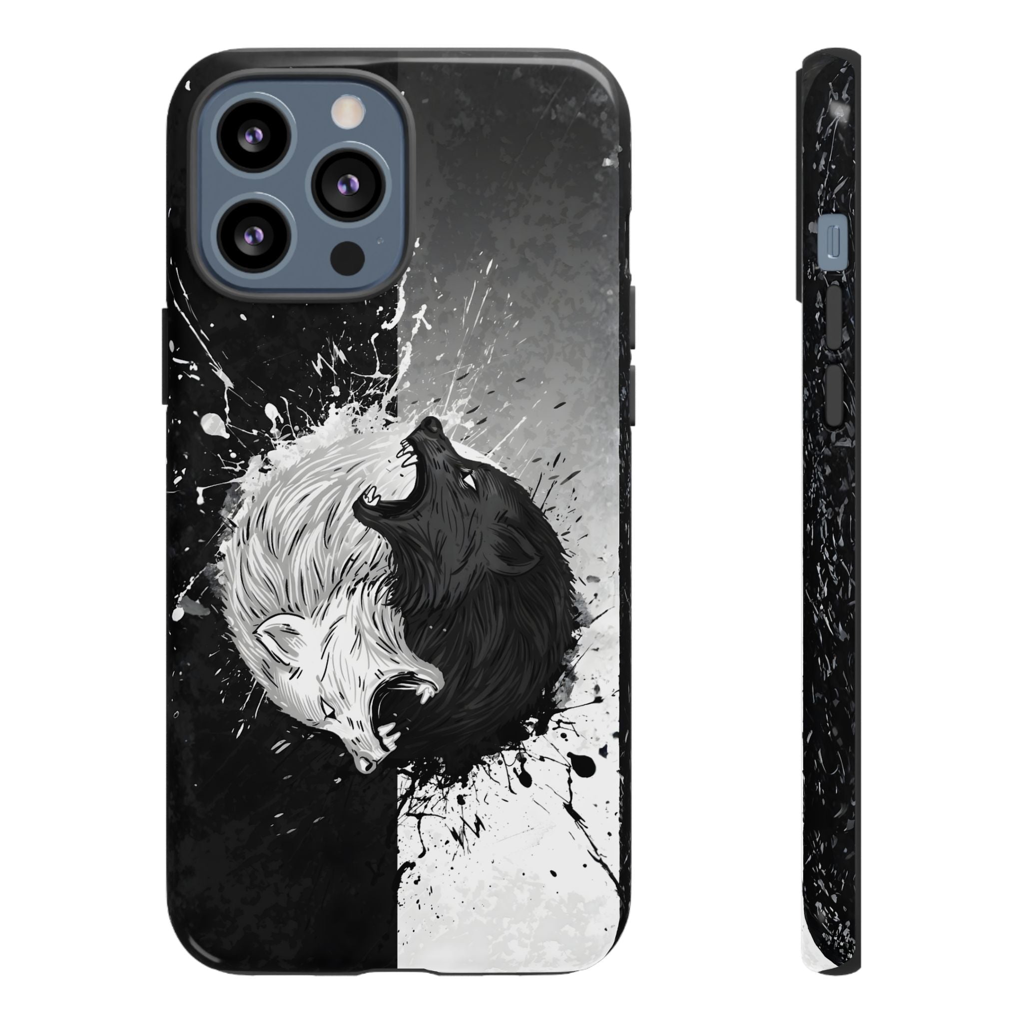 Yin Yang Wolf Phone Case - Dual Layer Protective Cover iPhone 13 Pro Max Glossy Tough Cases