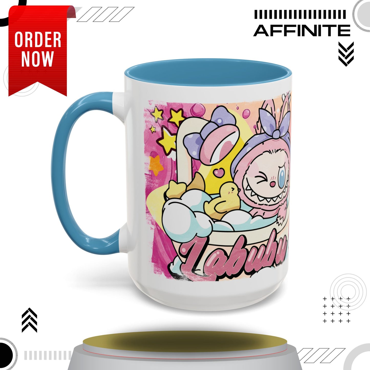 Mug Lazy Yoga Labubu Accent Coffee Mug - Fun & Playful Design for Relaxation 15oz Light Blue