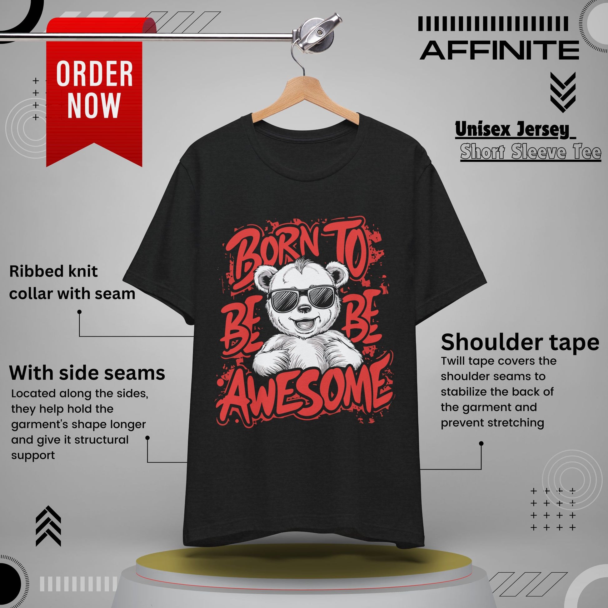 T-Shirt Fun Graphic Tees - Born to Be Awesome Unisex Shirt | For Teen & Adults | Affinite Solid Black Blend