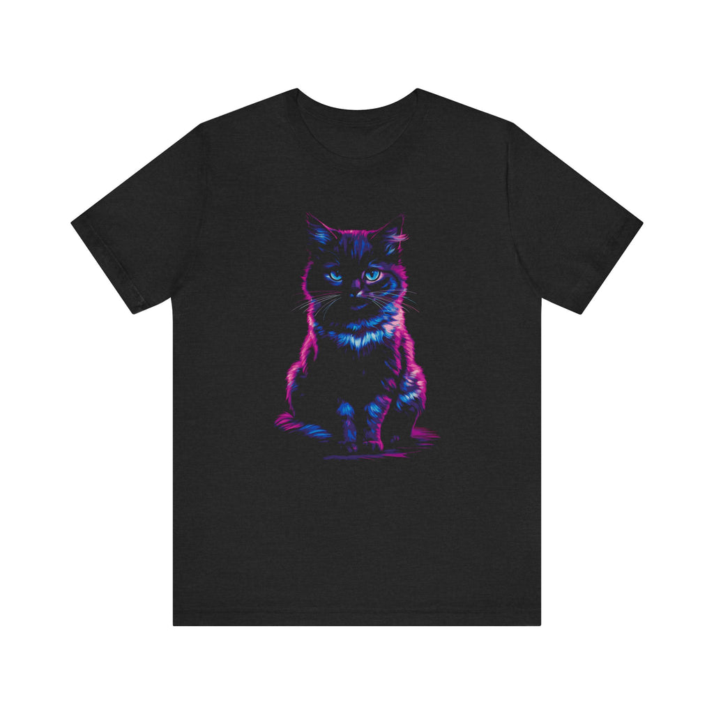 T-Shirt Neon Cat T-Shirt - Vibrant Unisex Tee for Cat Lovers (100% Cotton) Solid Black Blend