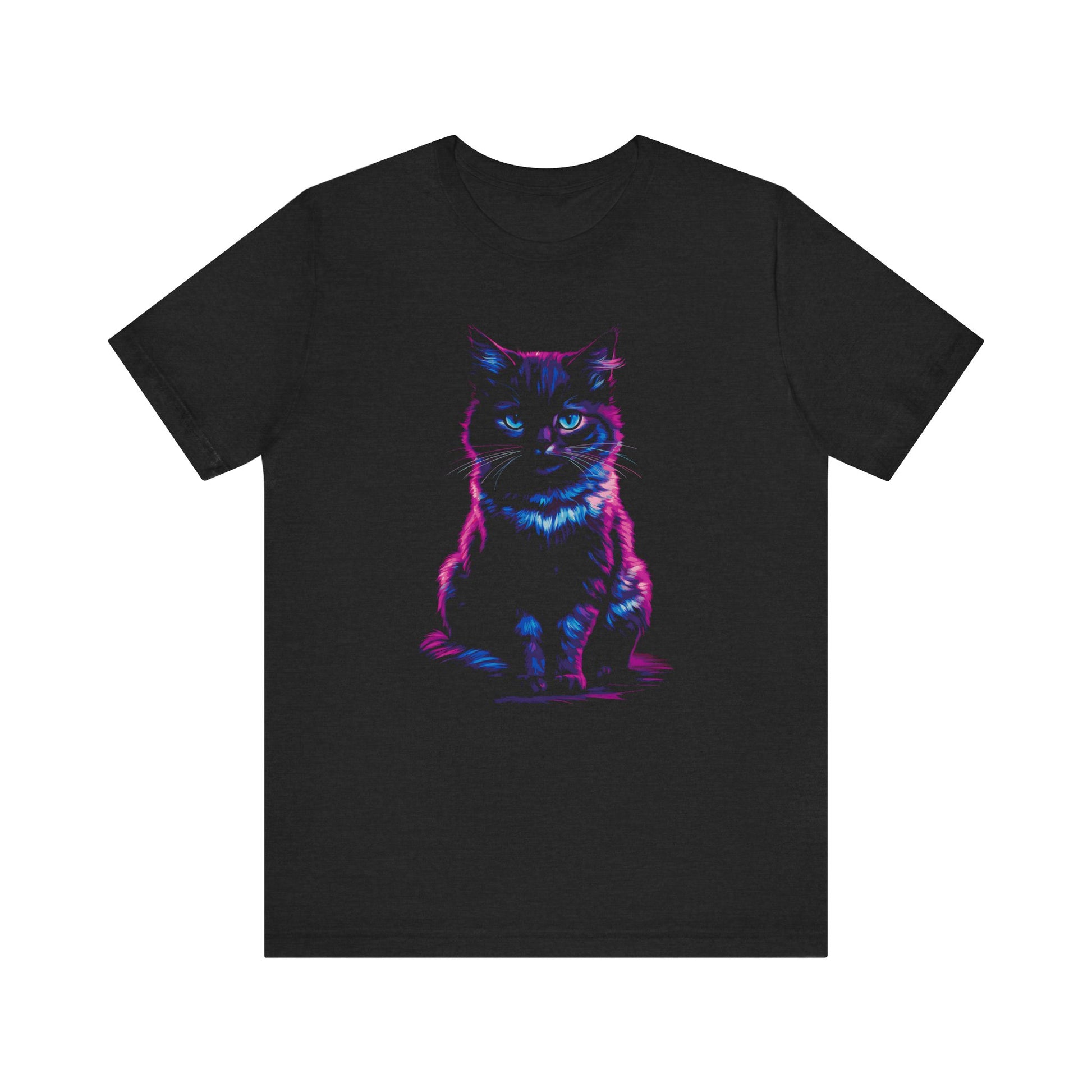 T-Shirt Neon Cat T-Shirt - Vibrant Unisex Tee for Cat Lovers (100% Cotton) Solid Black Blend