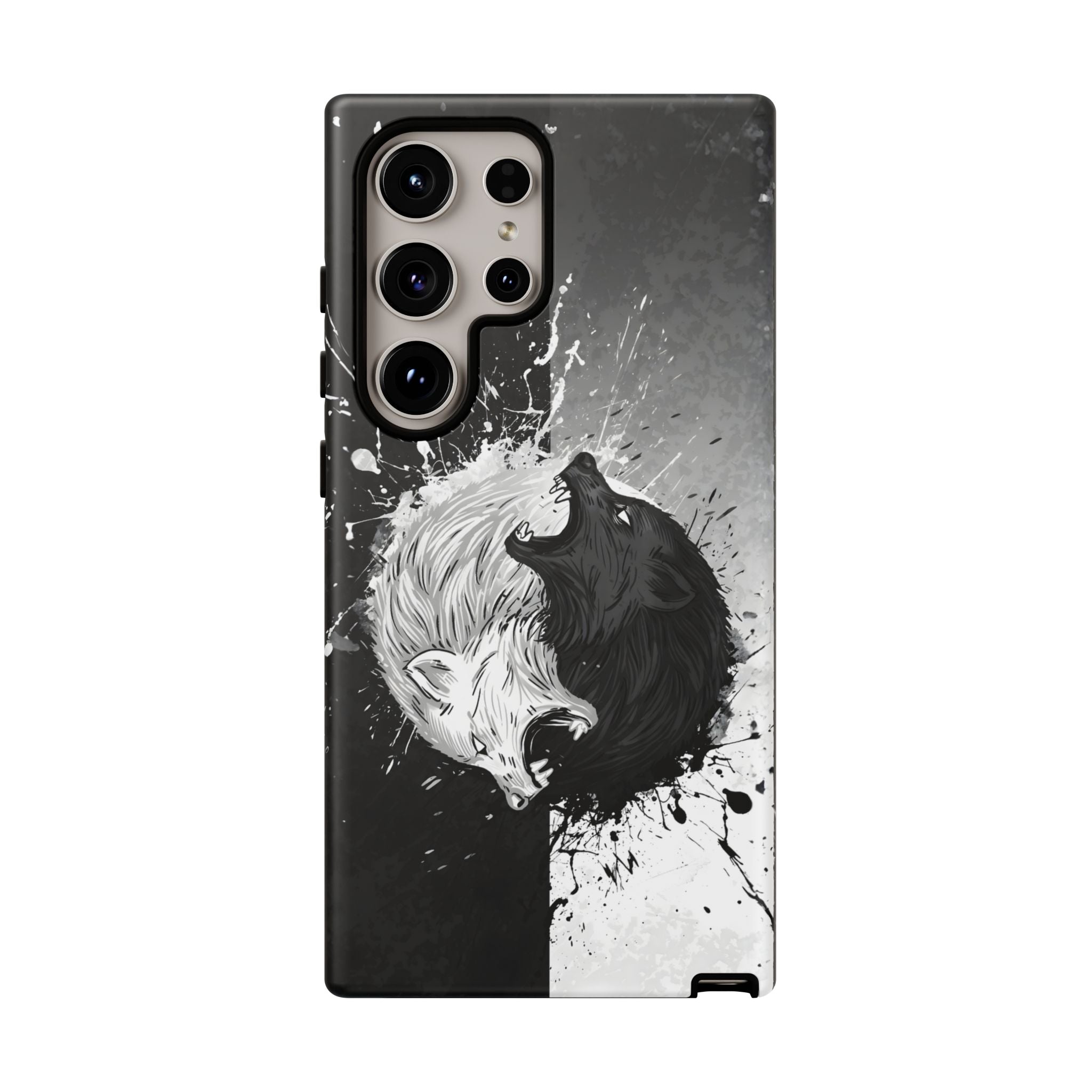 Yin Yang Wolf Phone Case - Dual Layer Protective Cover Samsung Galaxy S24 Ultra Matte Tough Cases