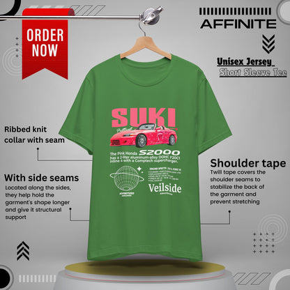 T-Shirt Unisex Graphic Tee - Suki's Pink Honda S2000 Design, Fast Car Anime T-Shirt, Retro Japanese by Bella+Canvas Leaf