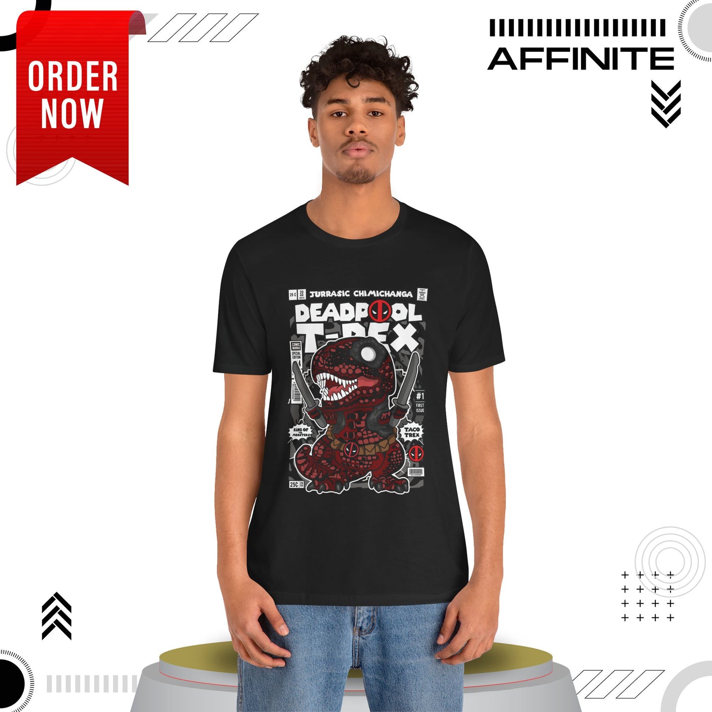 T-Shirt Deadpool T-Rex Unisex Jersey Tee - Fun Graphic T-Shirt for Comic Fans - Jurassic Chichanga