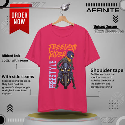 T-Shirt Freedom Rider Motorbike Unisex Short Sleeve Tee - Stylish & Bold Biker Tee Fuchsia