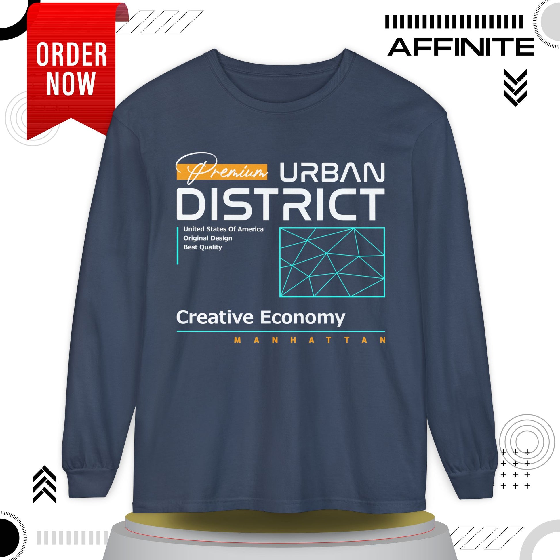 Long-sleeve Urban District Long Sleeve T-Shirt - Vintage Graphic Tee, Casual Wear, Creative Economy, Unisex Fashion, Gift for Art Lovers Midnight