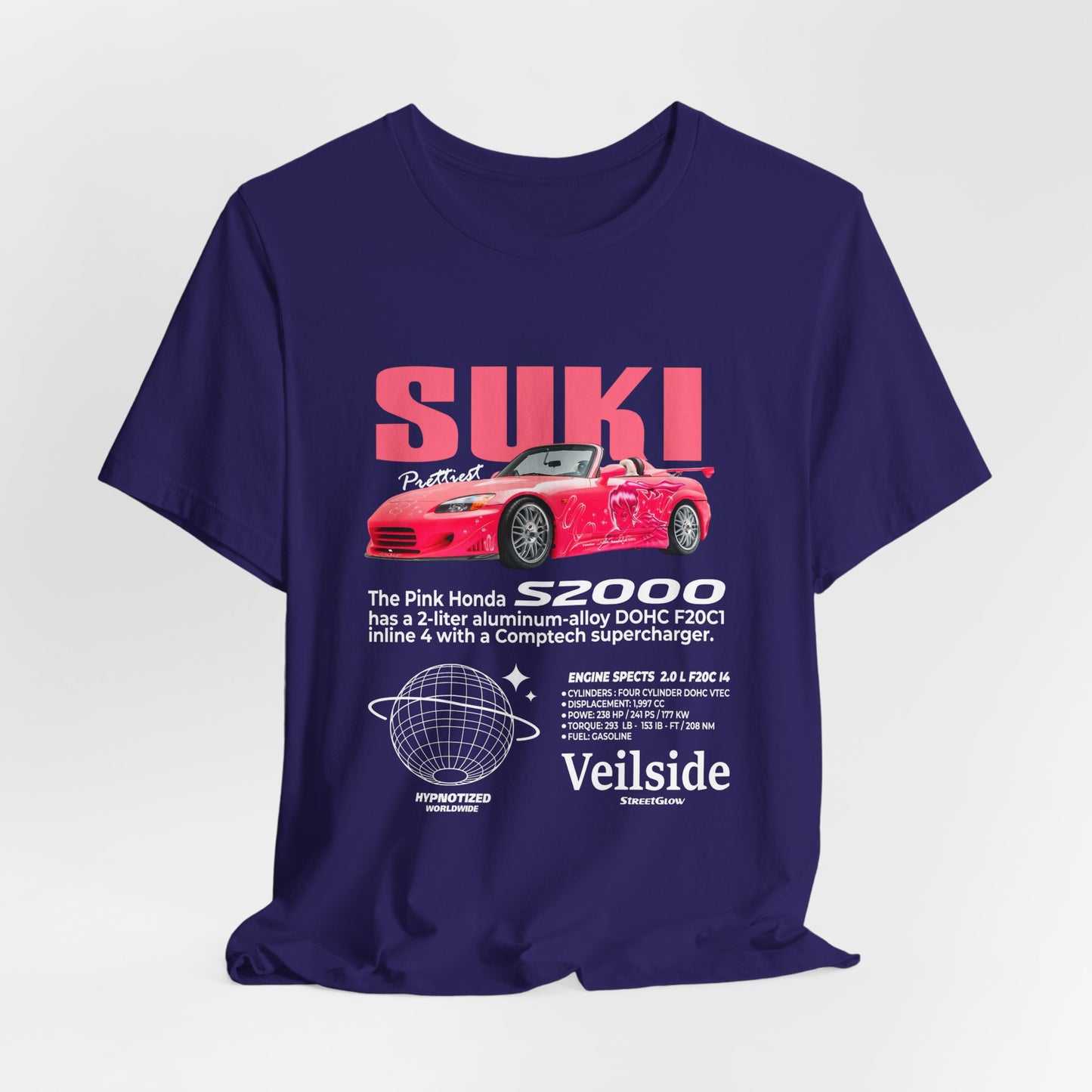 T-Shirt Unisex Graphic Tee - Suki's Pink Honda S2000 Design, Fast Car Anime T-Shirt, Retro Japanese by Bella+Canvas