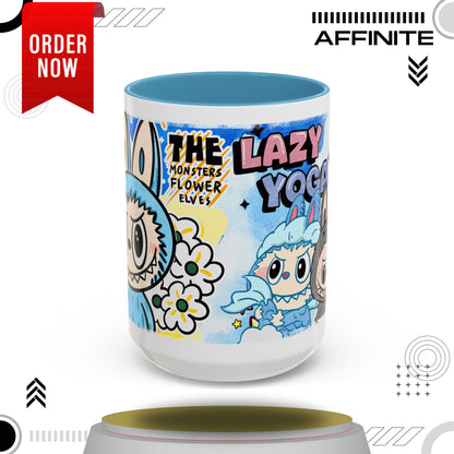 Mug Lazy Yoga Monsters Coffee Mug - Fun Accent Mug for Yoga Lovers 15oz Light Blue