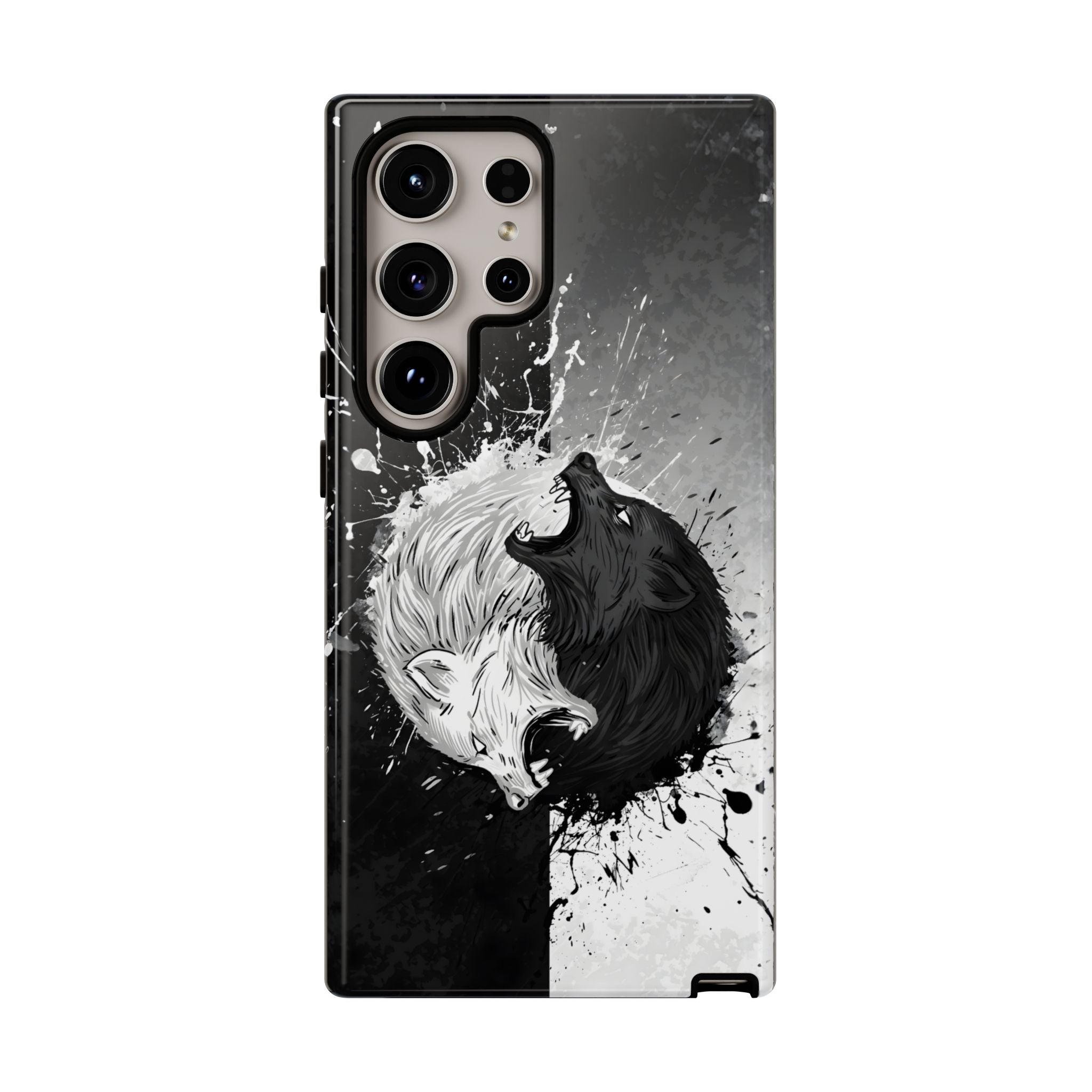 Yin Yang Wolf Phone Case - Dual Layer Protective Cover Samsung Galaxy S24 Ultra Glossy Tough Cases