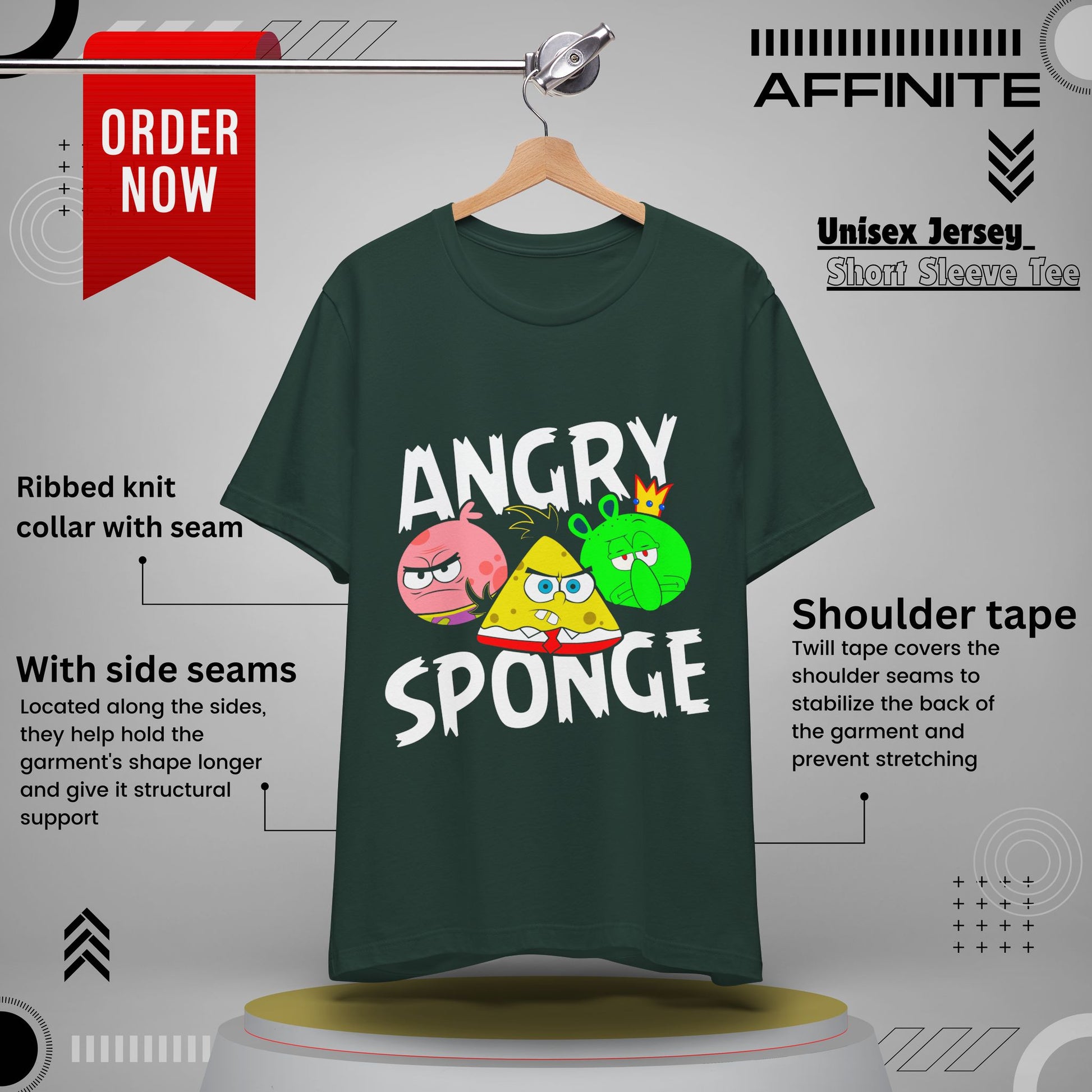 T-Shirt Angry Sponge T-Shirt - Funny Graphic Tee for Gamers (Unisex Cotton) Forest