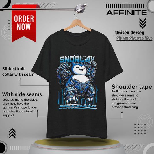 T-Shirt Robot Snoorlax Unisex Softstyle T-Shirt / Anime-Inspired Graphic Tee by Bella+Canvas Solid Black Blend