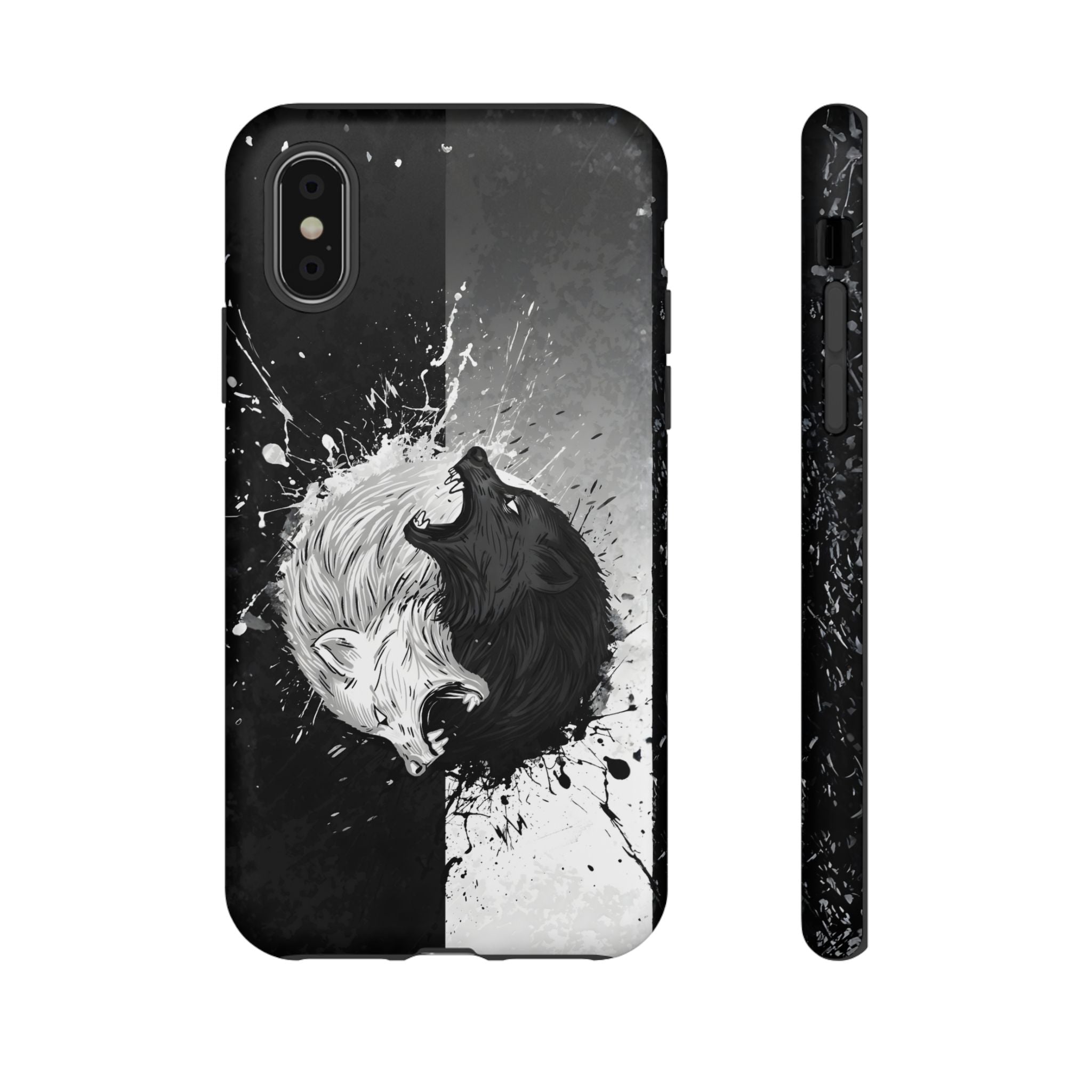 Yin Yang Wolf Phone Case - Dual Layer Protective Cover iPhone XS Matte Tough Cases
